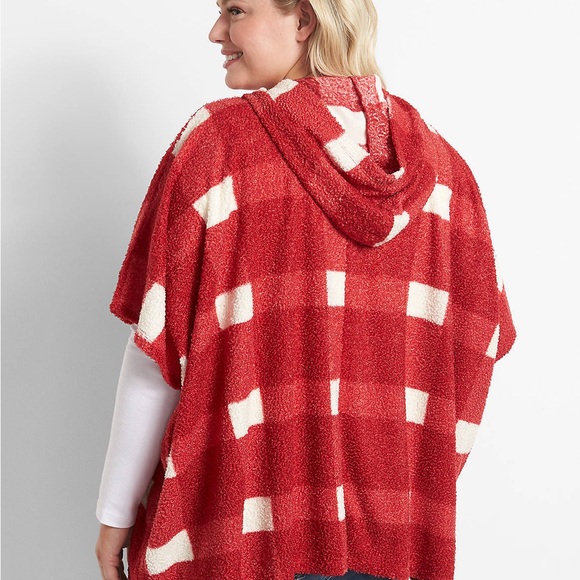 Lane Bryant Hooded Plaid Sherpa Poncho - Picture 2 of 6